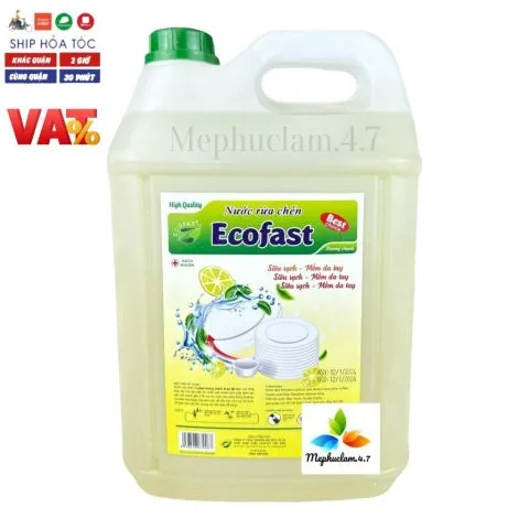 Nước rửa chén can 10L hương chanh, hương quế ECOFAST cho nhà hàng, khách sạn