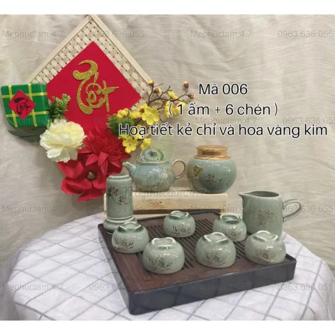 Bộ ấm chén uống trà, gốm sứ men rạn hàng Bát Tràng cao cấp