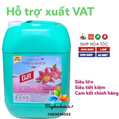 Nước lau sàn gift can lớn 9.5kg siêu tiết kiệm cho nhà hàng, khách sạn, quán ăn, trường học