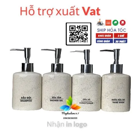 Bình gốm sứ đựng dầu gội, sữa tắm, nước rửa tay, cốc đánh răng men cát dáng Oval cho khách sạn, resort, homestay, villa