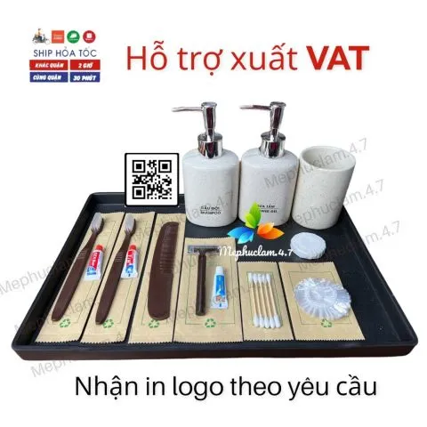 100 bàn chải (mã NAU01) bao bì túi Karaft, lược, chụp tóc, tăm bông, dao caọ, xà bông 1 lần cho khách sạn