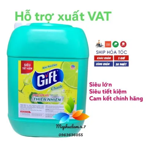 Nước rửa chén Gift can lớn 9.5kg siêu tiết kiệm cho nhà hàng, khách sạn, quán ăn, trường học,...