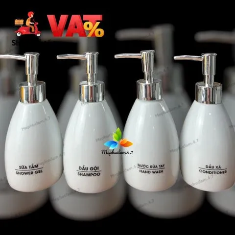 Bình Gốm Sứ Dáng Xoài 300ml(Trắng Men Bóng) đựng dầu gội, sữa tắm, dầu xả, nước rửa tay,.. cốc đánh răng cho phòng tắm