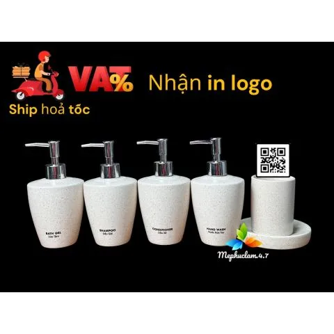 [450ml ] Bình gốm sứ đựng dầu gội,sữa tắm,nước rửa tay,dầu xả,cốc đánh răng hình chóp ..nhận in logo theo yêu cầu