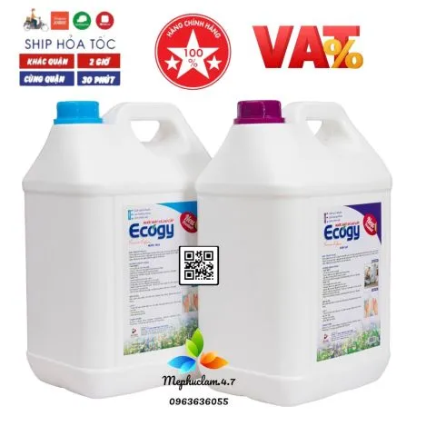 Combo 2 can nước giặt xả 10L  ECOGY, ECOFAS cho khách sạn, nhà nghỉ, tiệm giặt là, hộ gia đình giá rẻ