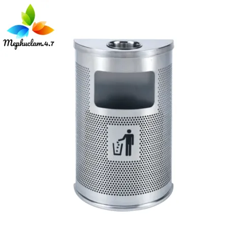 Thùng rác inox bán nguyệt có khay gạt tàn thuốc lá