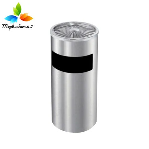 Thùng rác inox tròn giá rẻ có gạt tàn thuốc lá