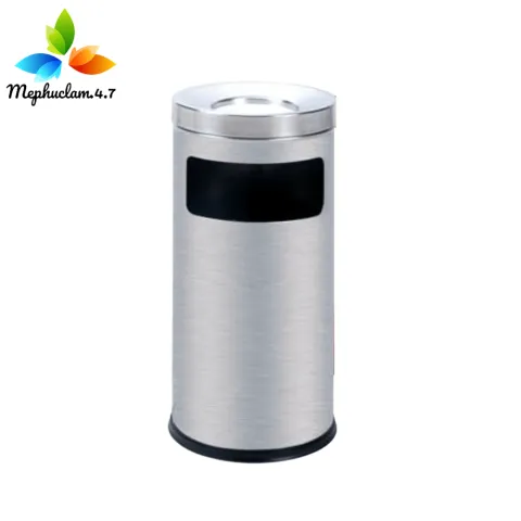 Thùng đựng rác inox tròn có gạt tàn thuốc