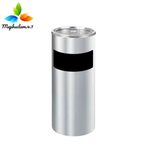 Thùng rác inox tròn có gạt tàn thuốc