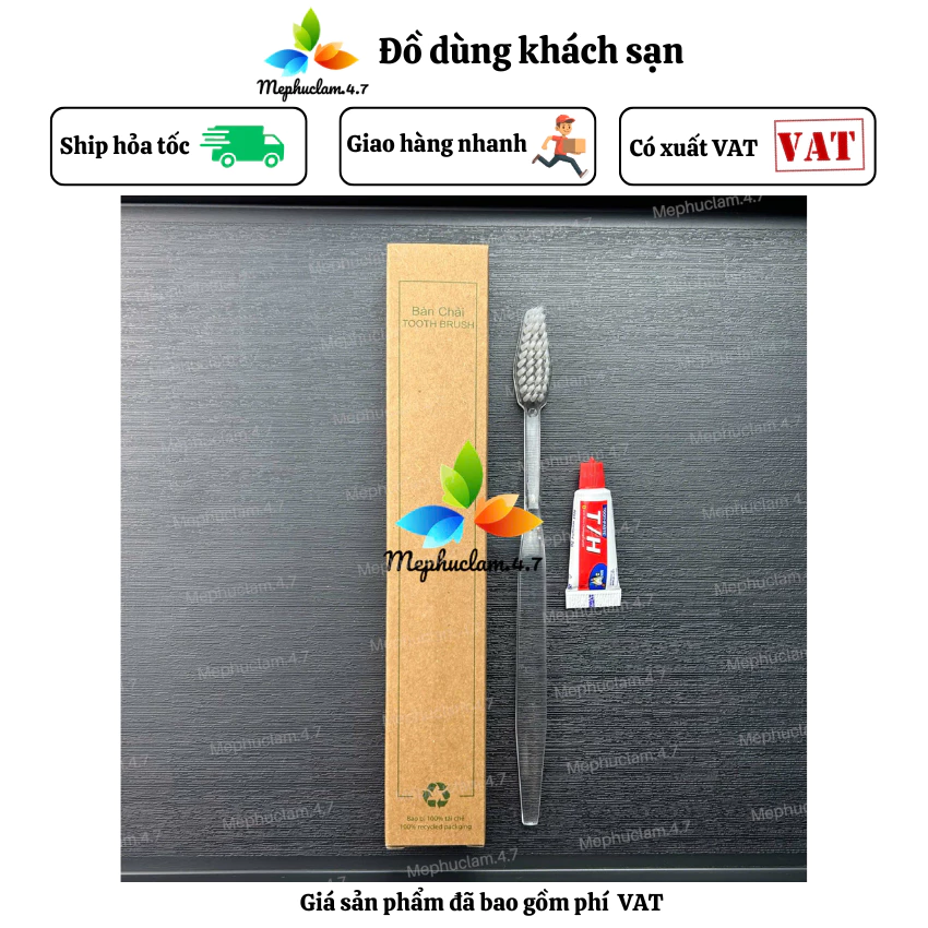 100 bàn chải cán trong cước tơ bao bì hộp giấy Karaft cho khách sạn, resort, homestay, villa